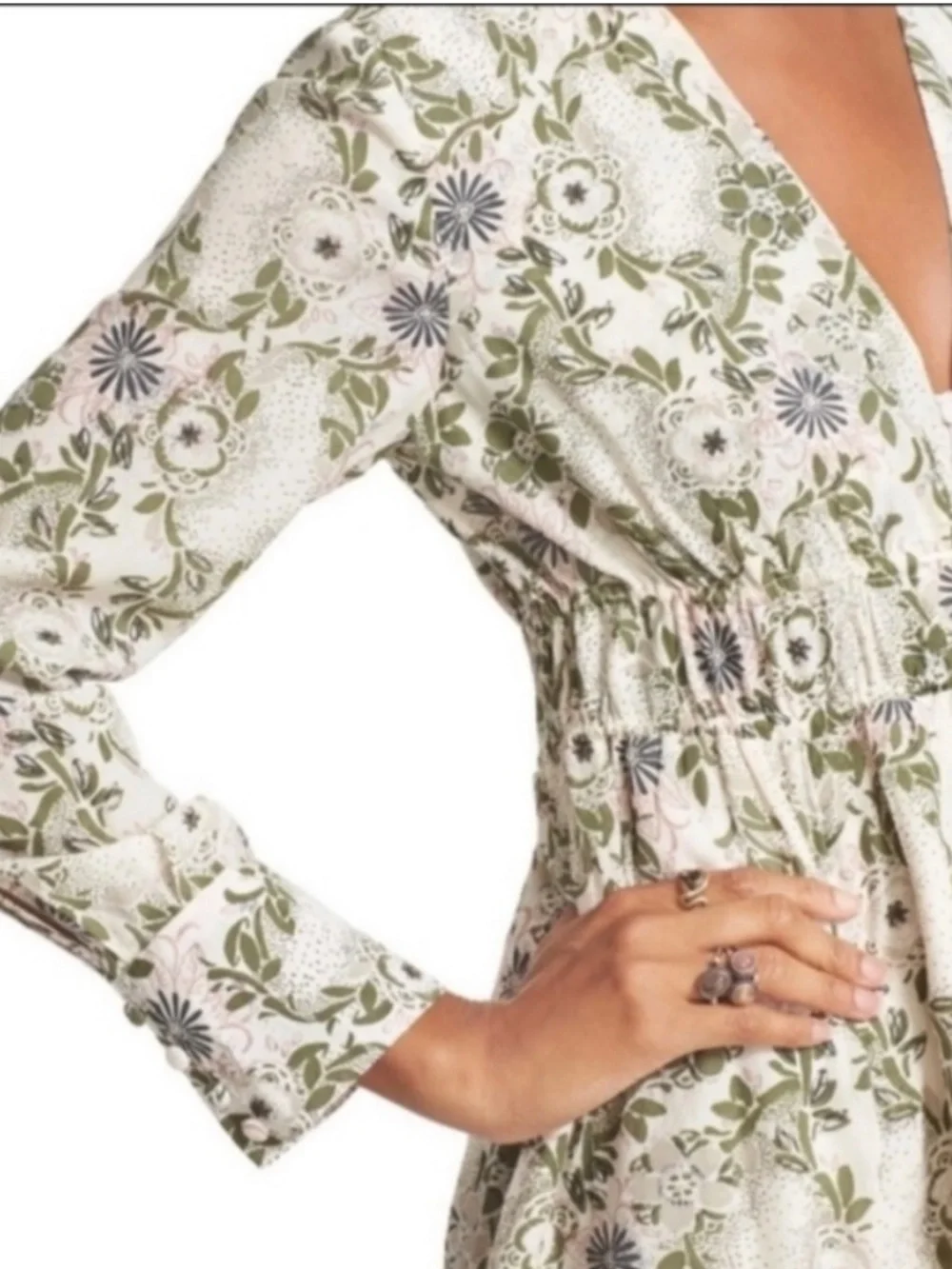 FREE PEOPLE Stealing Fire Mini Dress In Ivory Green Combo floral boho Sz S